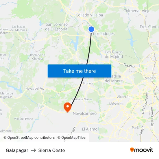 Galapagar to Sierra Oeste map