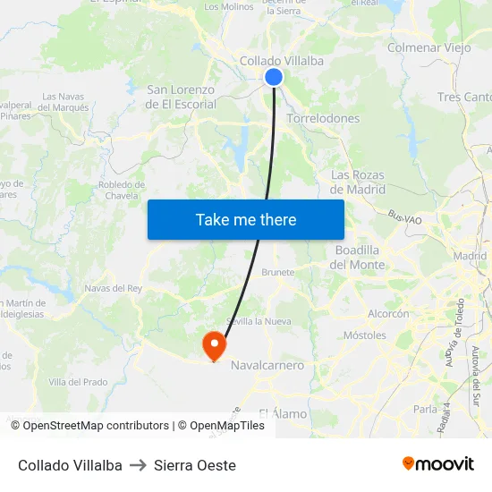 Collado Villalba to Sierra Oeste map
