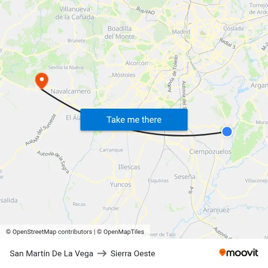 San Martín De La Vega to Sierra Oeste map
