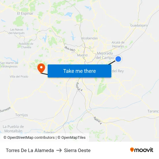 Torres De La Alameda to Sierra Oeste map