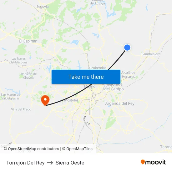 Torrejón Del Rey to Sierra Oeste map