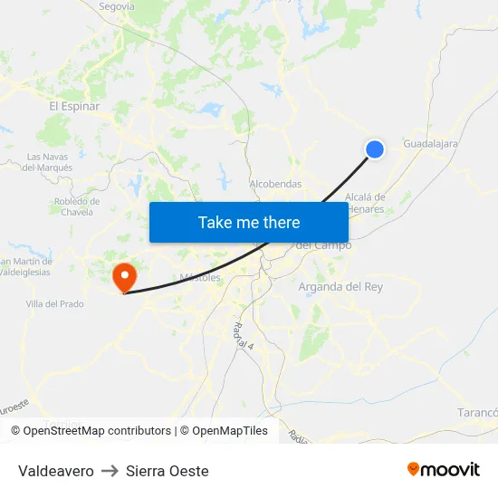 Valdeavero to Sierra Oeste map