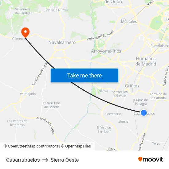 Casarrubuelos to Sierra Oeste map
