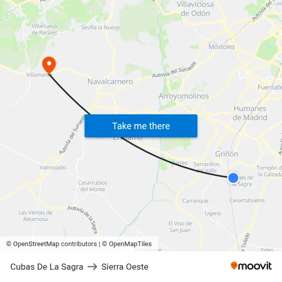 Cubas De La Sagra to Sierra Oeste map