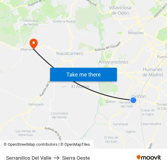 Serranillos Del Valle to Sierra Oeste map