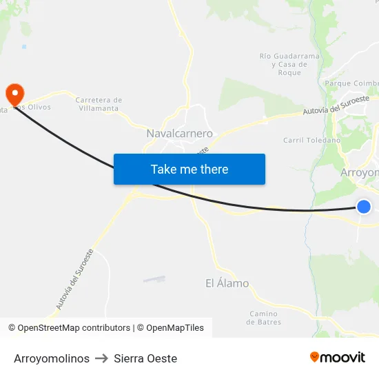 Arroyomolinos to Sierra Oeste map