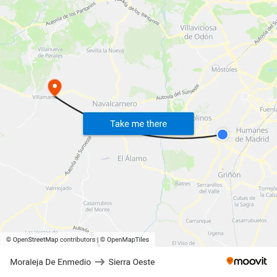 Moraleja De Enmedio to Sierra Oeste map