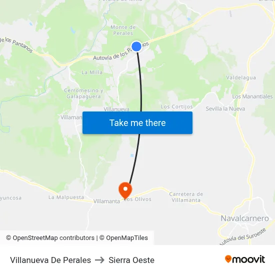 Villanueva De Perales to Sierra Oeste map
