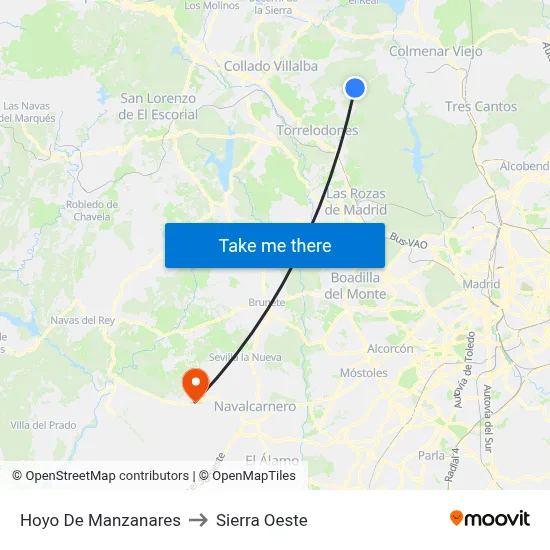 Hoyo De Manzanares to Sierra Oeste map