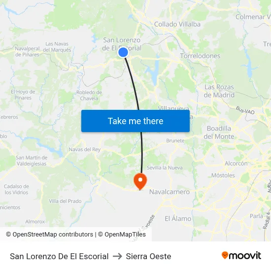San Lorenzo De El Escorial to Sierra Oeste map