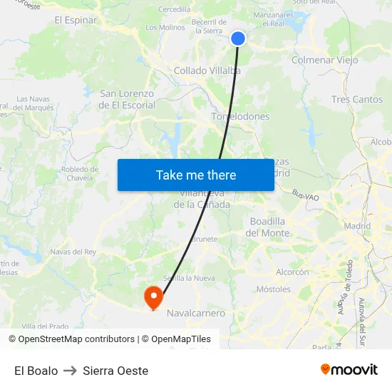 El Boalo to Sierra Oeste map