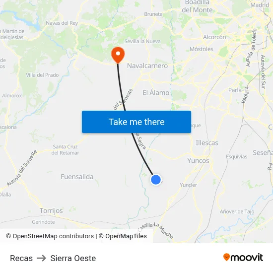 Recas to Sierra Oeste map