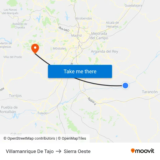 Villamanrique De Tajo to Sierra Oeste map