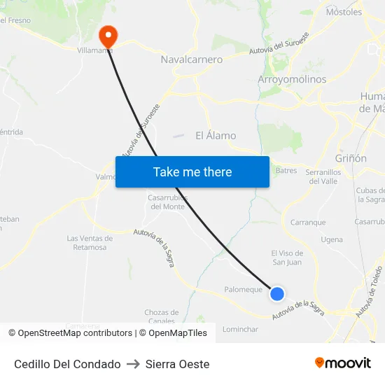 Cedillo Del Condado to Sierra Oeste map
