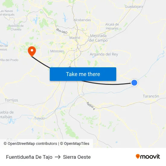 Fuentidueña De Tajo to Sierra Oeste map