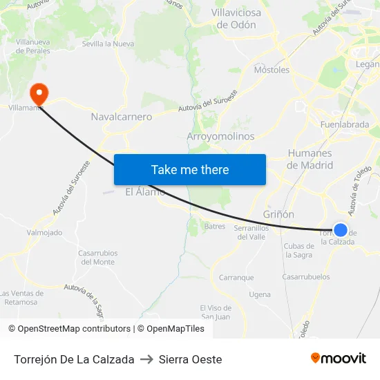 Torrejón De La Calzada to Sierra Oeste map