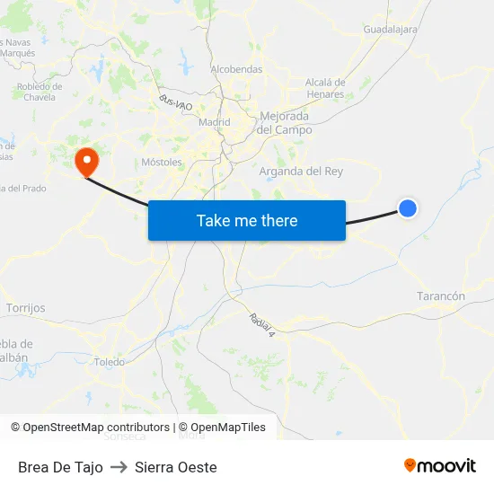 Brea De Tajo to Sierra Oeste map
