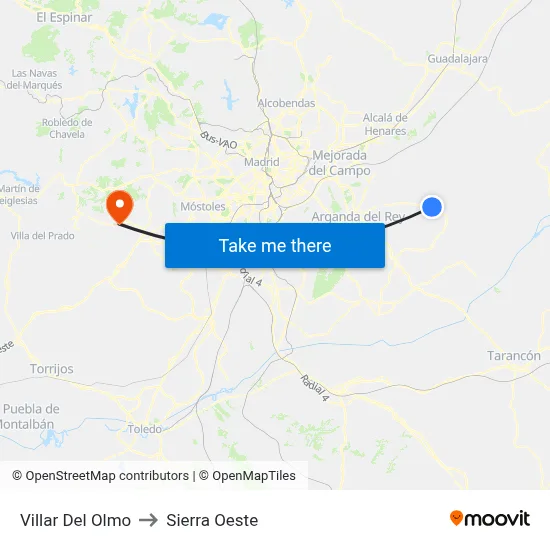 Villar Del Olmo to Sierra Oeste map