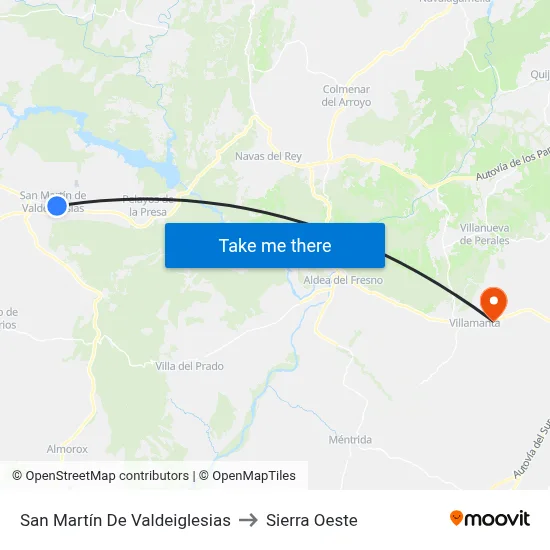 San Martín De Valdeiglesias to Sierra Oeste map