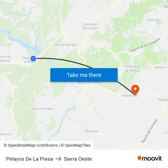Pelayos De La Presa to Sierra Oeste map