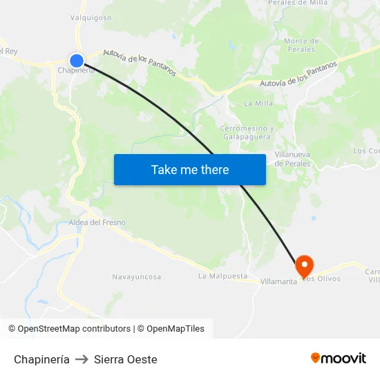 Chapinería to Sierra Oeste map
