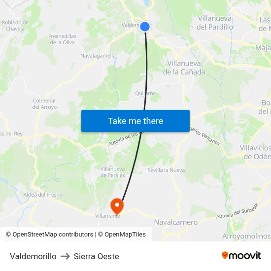 Valdemorillo to Sierra Oeste map