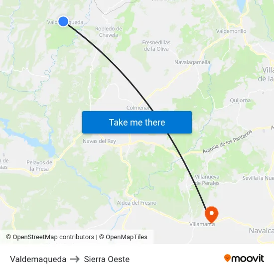 Valdemaqueda to Sierra Oeste map