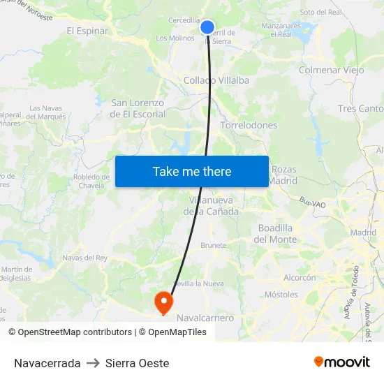 Navacerrada to Sierra Oeste map