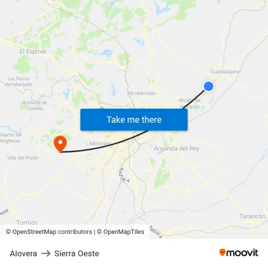 Alovera to Sierra Oeste map