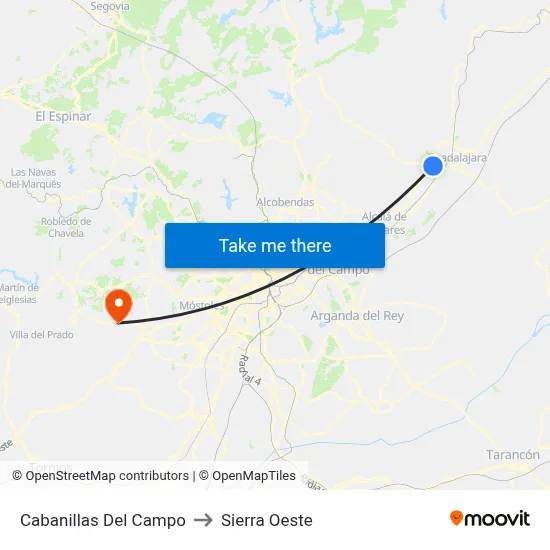 Cabanillas Del Campo to Sierra Oeste map