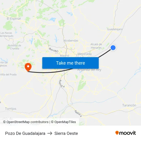 Pozo De Guadalajara to Sierra Oeste map