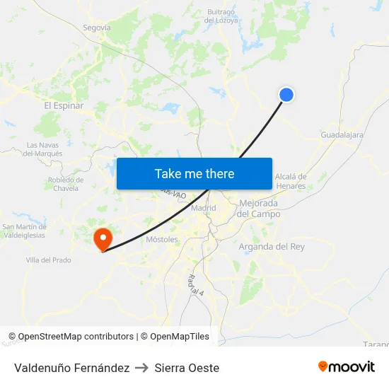 Valdenuño Fernández to Sierra Oeste map