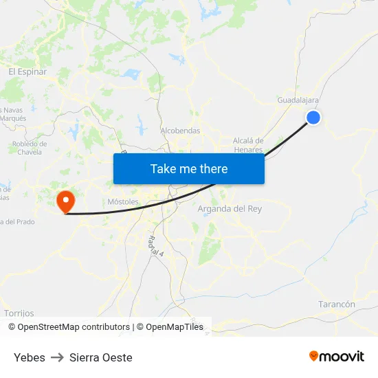 Yebes to Sierra Oeste map