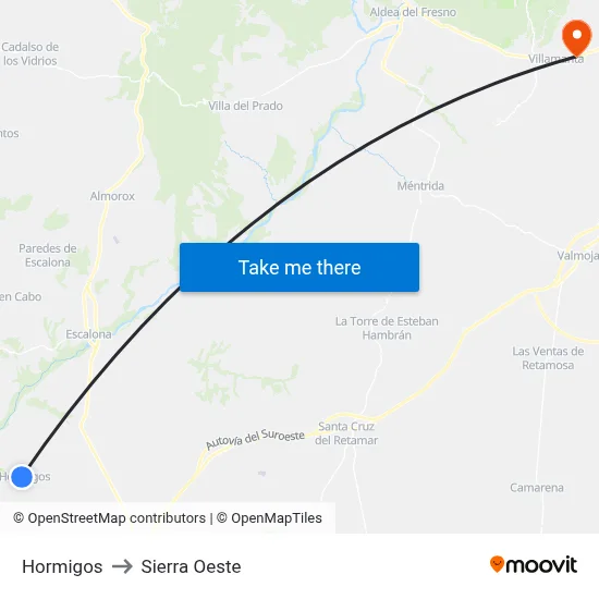 Hormigos to Sierra Oeste map