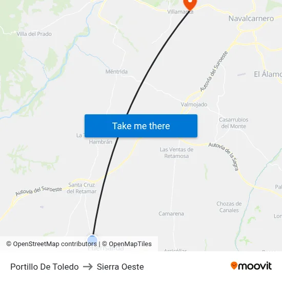 Portillo De Toledo to Sierra Oeste map