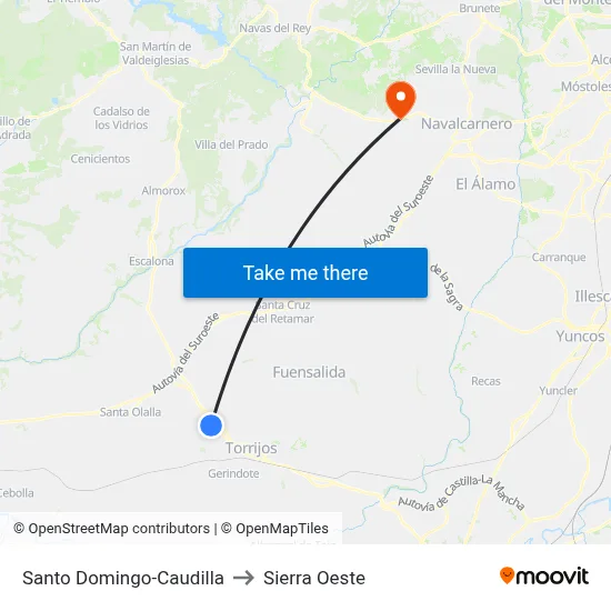 Santo Domingo-Caudilla to Sierra Oeste map