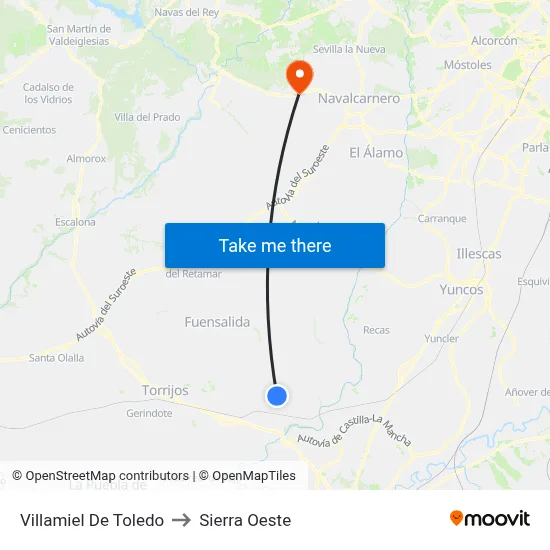 Villamiel De Toledo to Sierra Oeste map