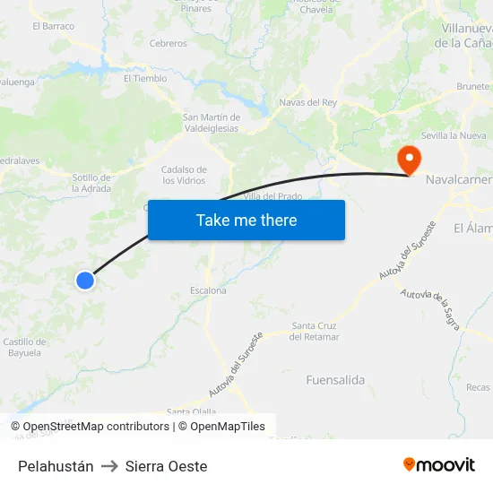 Pelahustán to Sierra Oeste map