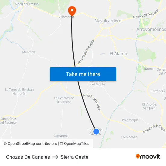Chozas De Canales to Sierra Oeste map
