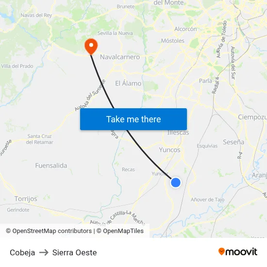Cobeja to Sierra Oeste map