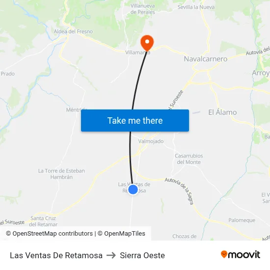Las Ventas De Retamosa to Sierra Oeste map