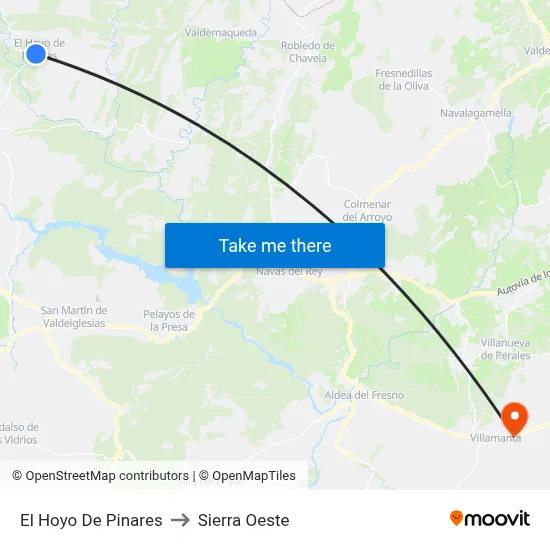 El Hoyo De Pinares to Sierra Oeste map
