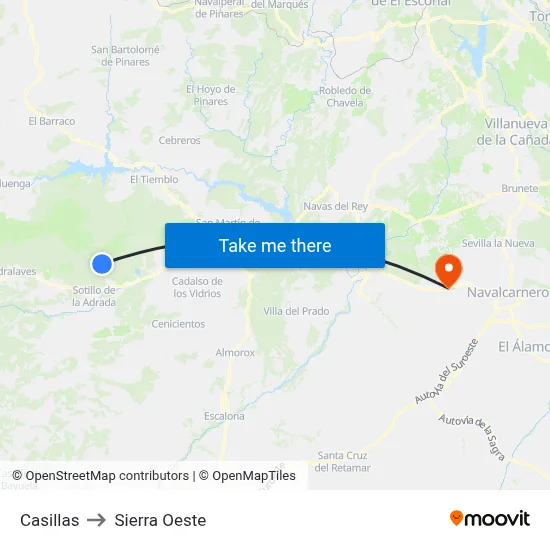 Casillas to Sierra Oeste map