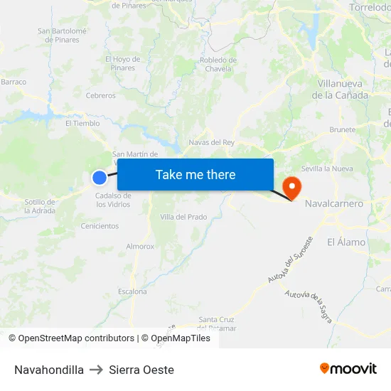 Navahondilla to Sierra Oeste map