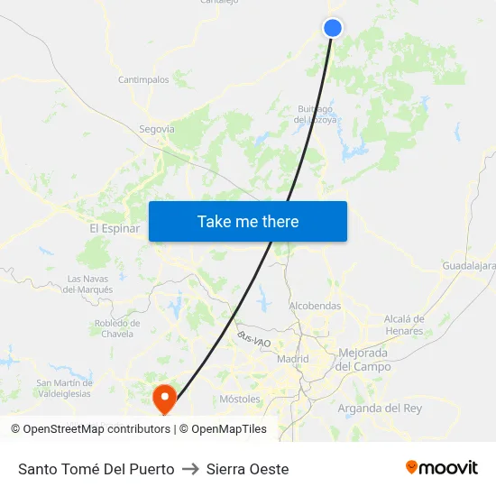 Santo Tomé Del Puerto to Sierra Oeste map