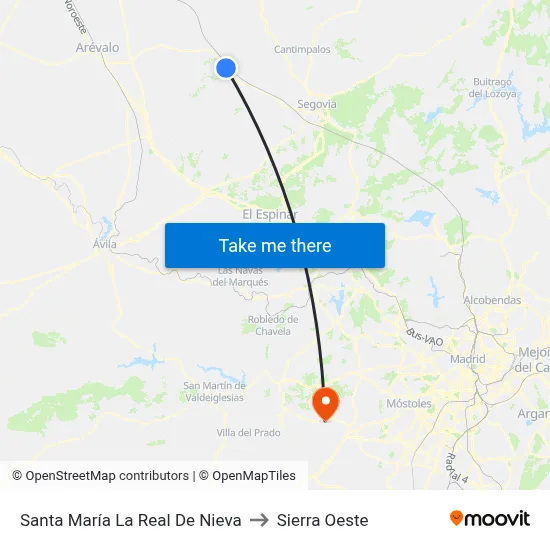 Santa María La Real De Nieva to Sierra Oeste map