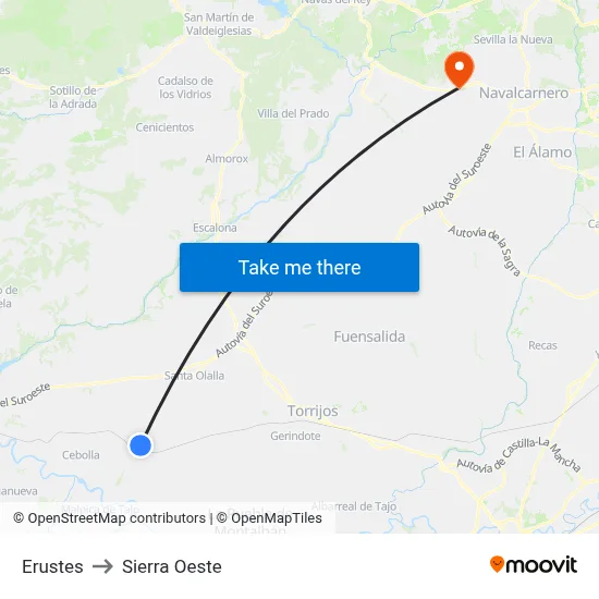 Erustes to Sierra Oeste map
