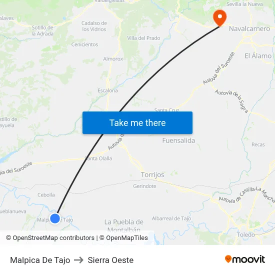 Malpica De Tajo to Sierra Oeste map