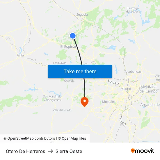 Otero De Herreros to Sierra Oeste map