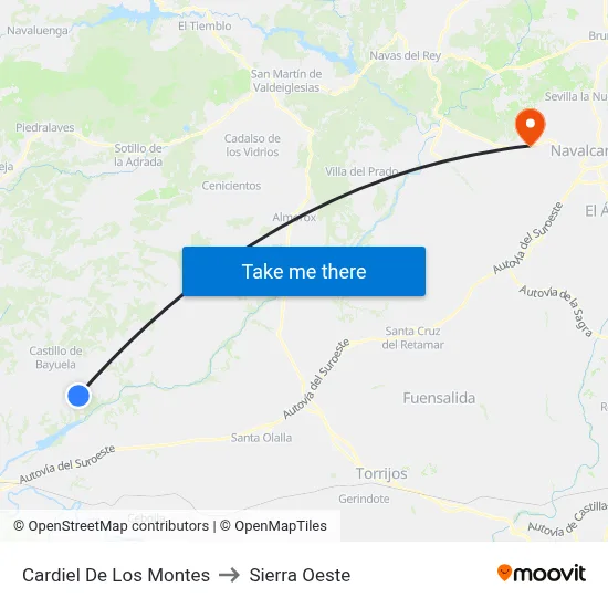 Cardiel De Los Montes to Sierra Oeste map